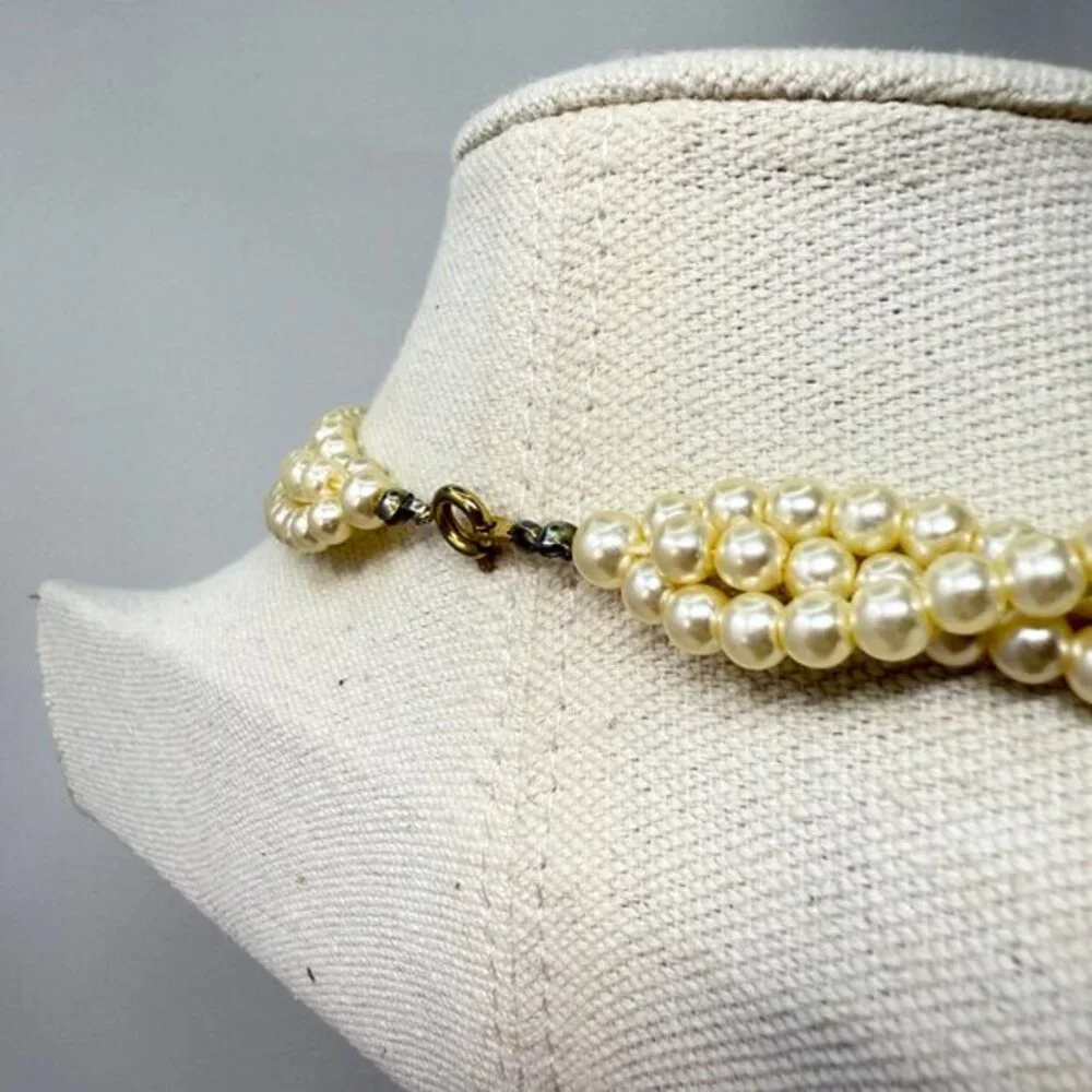 Vintage Multi-Strand Cream Imitation Pearl‎ Necklace Gold-Tone Spacer Beads